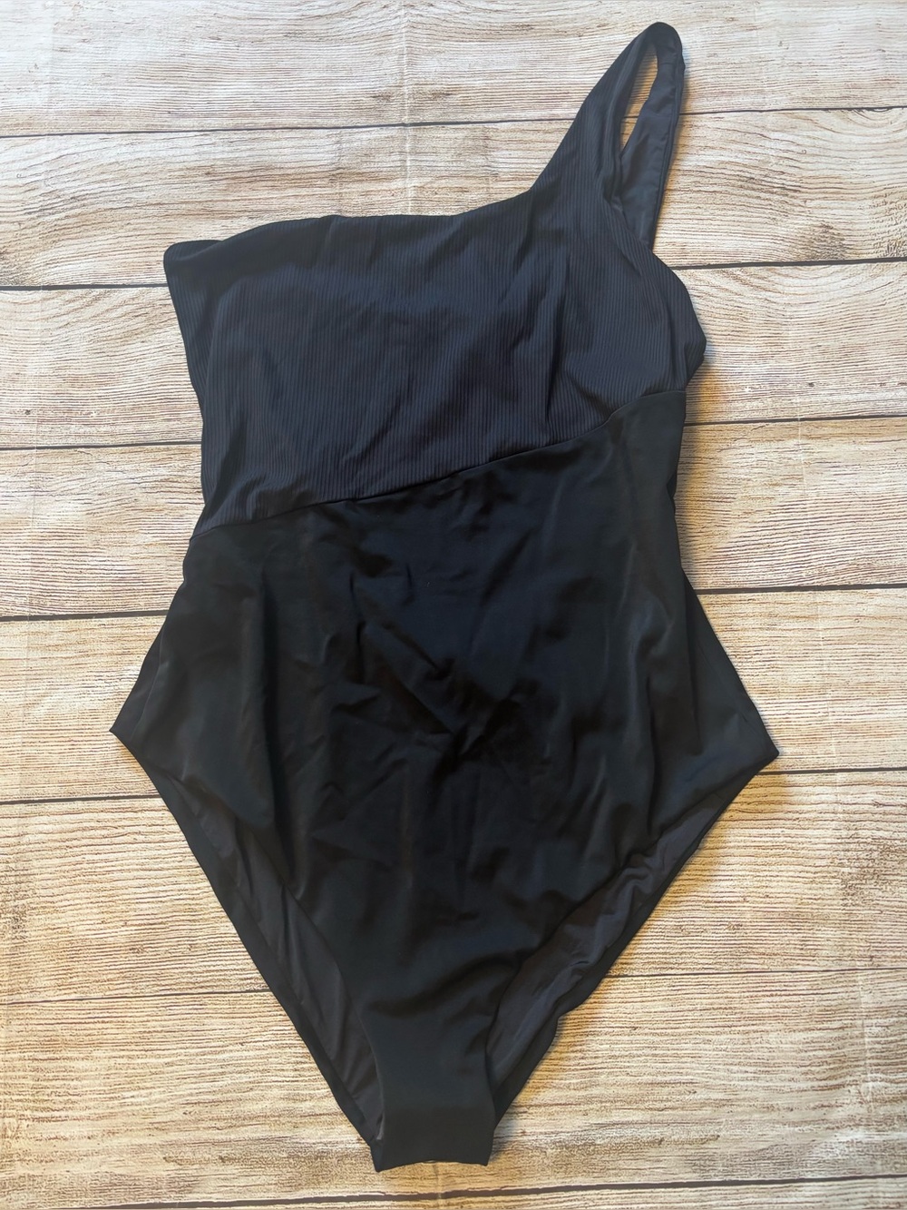 Onia Black Sienna One-Shoulder Ribbed Lined One Piece Swimsuit, Size XL
New with